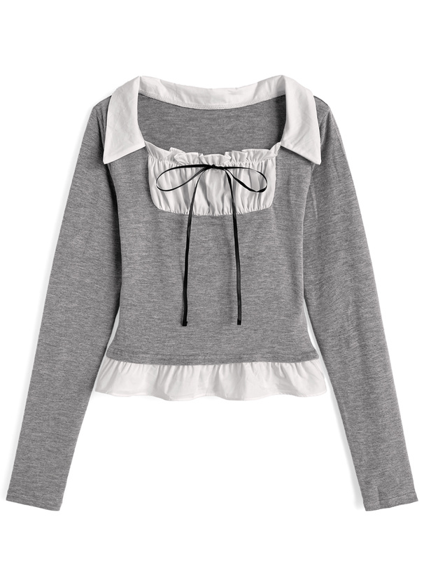 シャツドッキングリボンフリルトップス