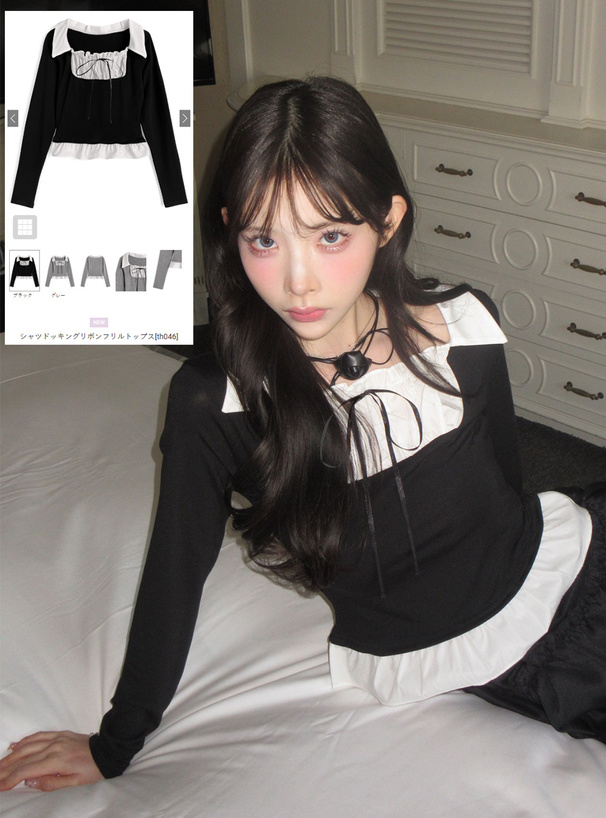 シャツドッキングリボンフリルトップス