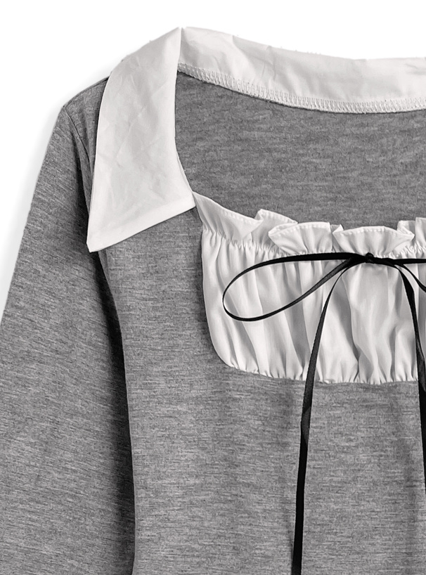 シャツドッキングリボンフリルトップス