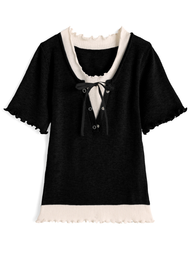 レイヤード風メロウリブニットトップス