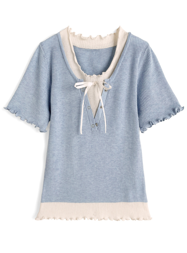 レイヤード風メロウリブニットトップス