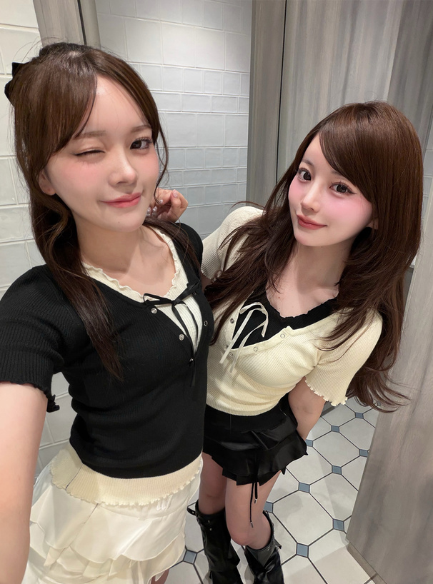 レイヤード風メロウリブニットトップス