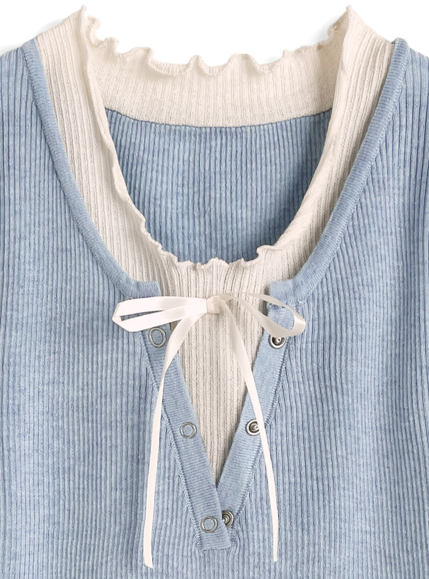 レイヤード風メロウリブニットトップス