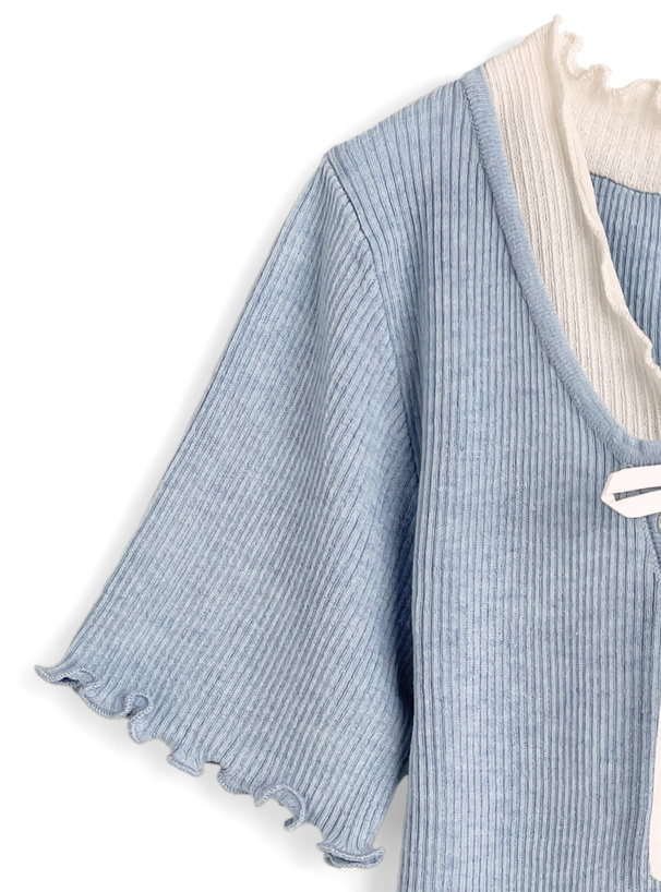 レイヤード風メロウリブニットトップス