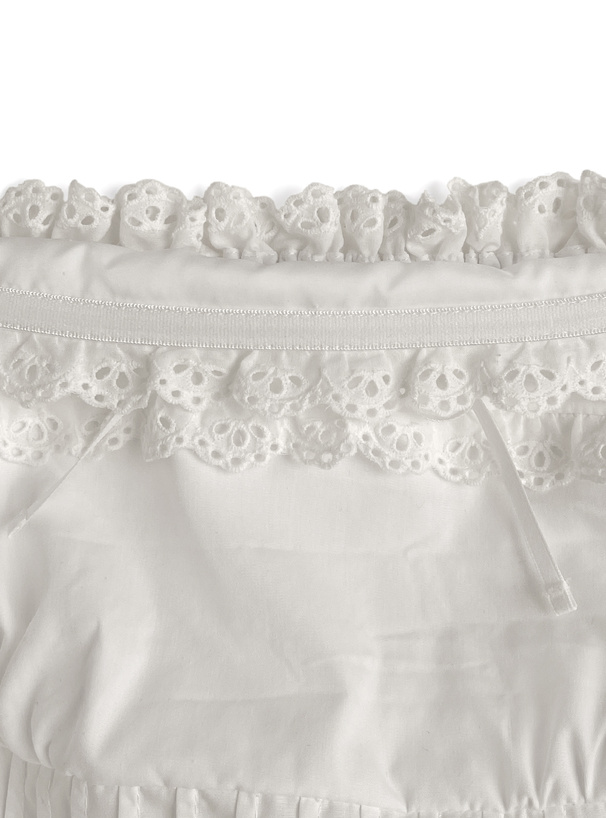 タックフリルレースリボンオフショルダーブラウス