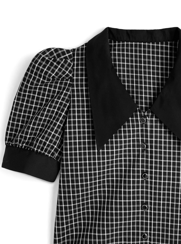 チェック柄ビッグカラーブラウス