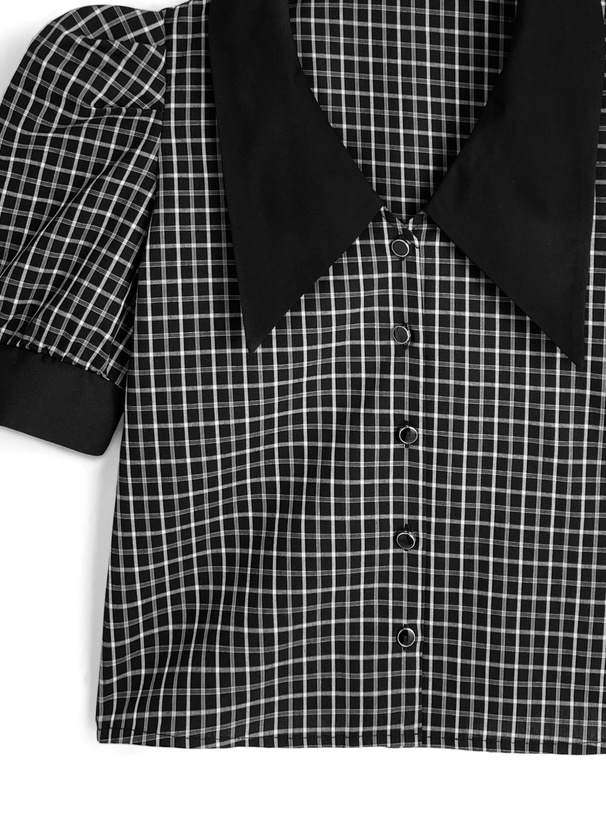 チェック柄ビッグカラーブラウス