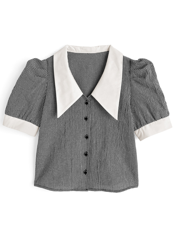 チェック柄ビッグカラーブラウス