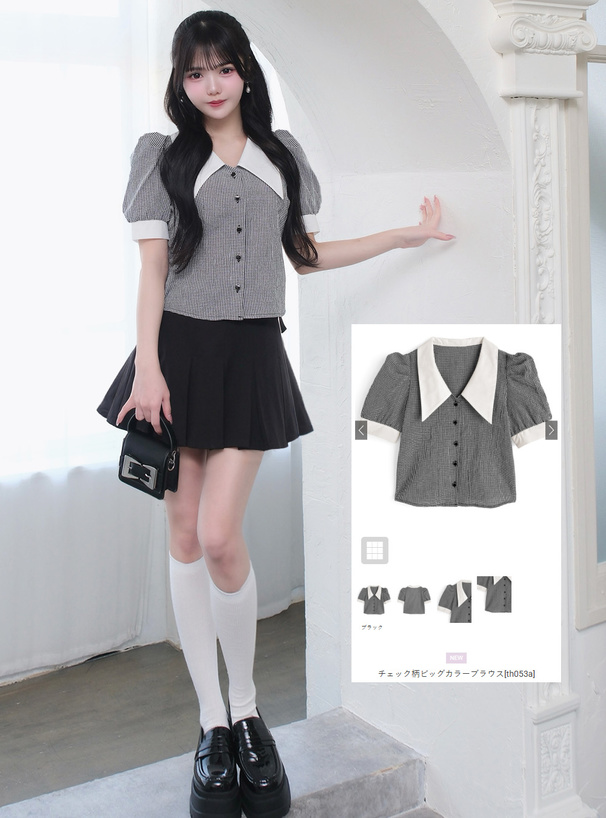 チェック柄ビッグカラーブラウス