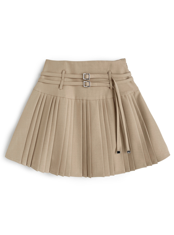 インパン裏地付きダブルベルトプリーツミニスカート