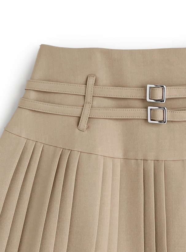インパン裏地付きダブルベルトプリーツミニスカート