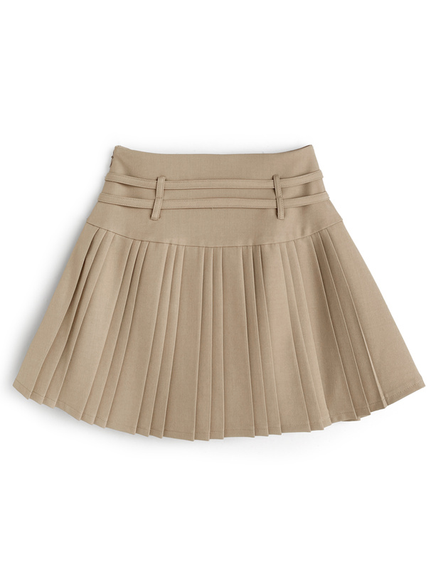 インパン裏地付きダブルベルトプリーツミニスカート