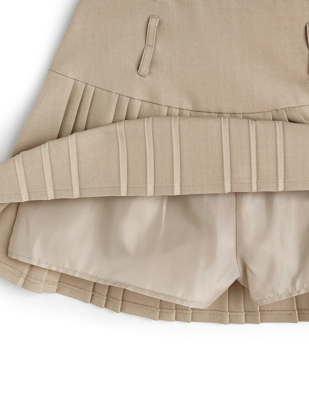 インパン裏地付きダブルベルトプリーツミニスカート