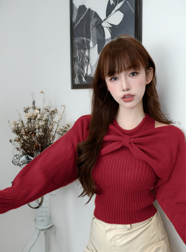 リボンボレロ×ノースリーブトップスニットアンサンブル