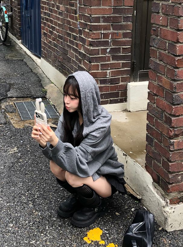 2Wayケーブル編みフードリボンスウェットトップス