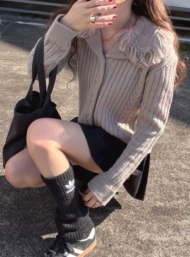 フリンジカラーケーブルニットカーディガン