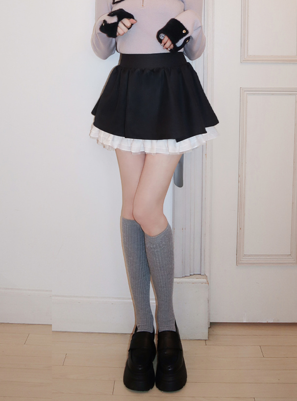 インパン裏地付きフリルレイヤードミニスカート
