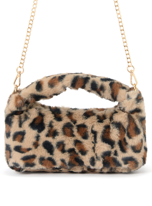 2Wayレオパード柄ワンハンドルファーバッグ