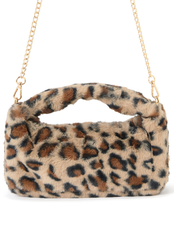 2Wayレオパード柄ワンハンドルファーバッグ