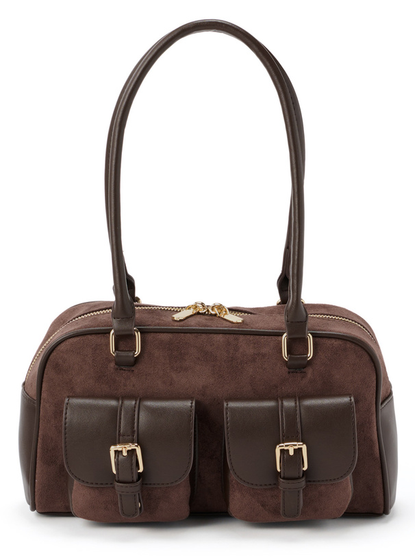 レザーコンビスエードポケットボストンバッグ