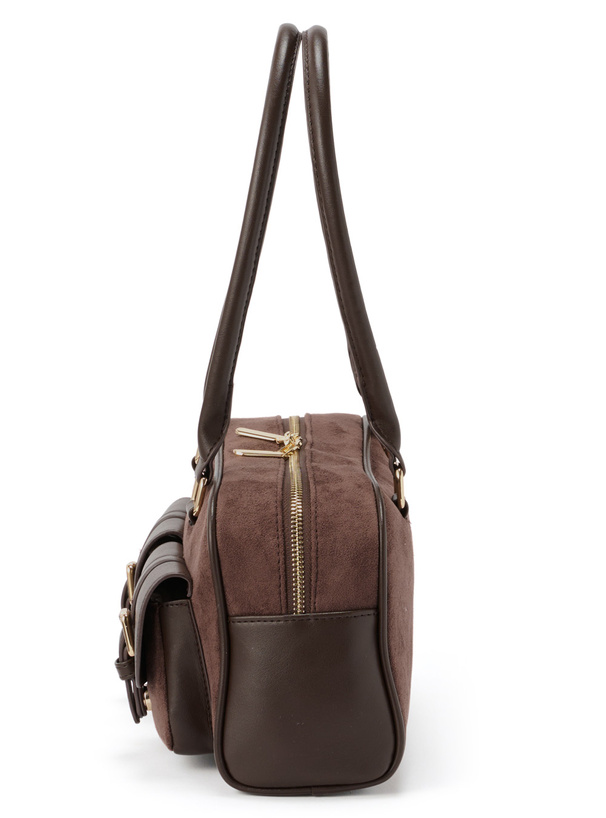 レザーコンビスエードポケットボストンバッグ