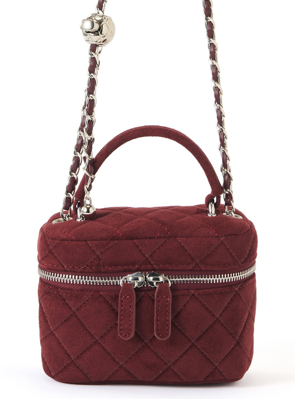 スエードキルティングチェーンショルダーミニバニティバッグ