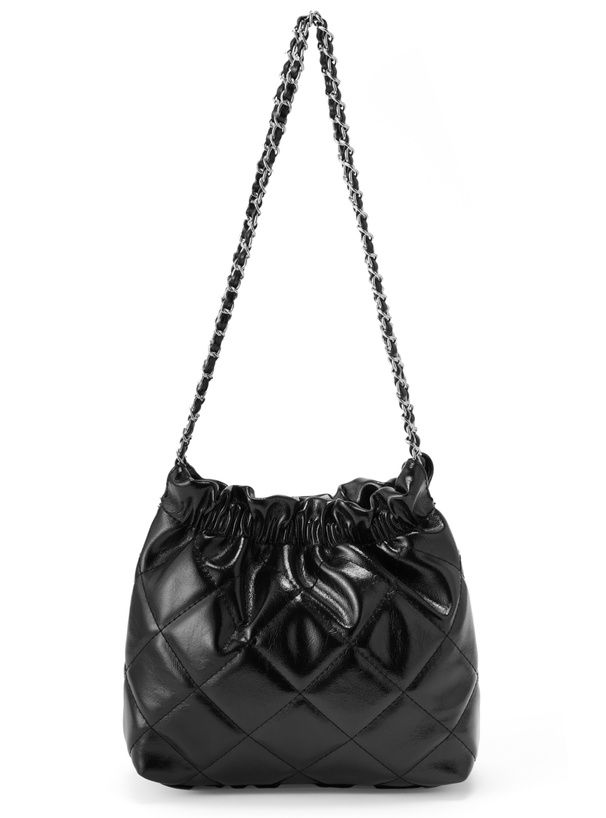 キルティング巾着風エナメルショルダーバッグ