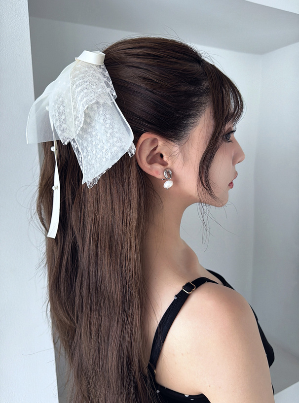 チュールサテンリボンバレッタ