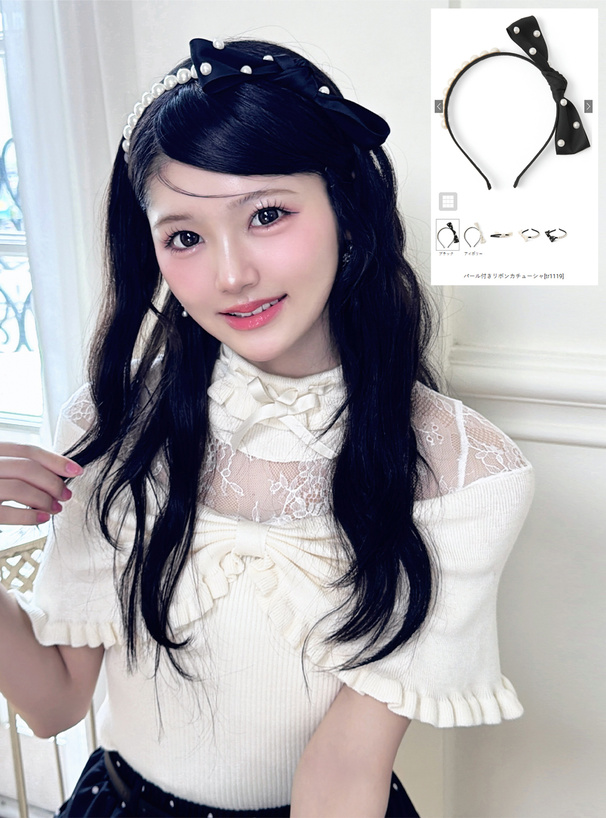パール付きリボンカチューシャ