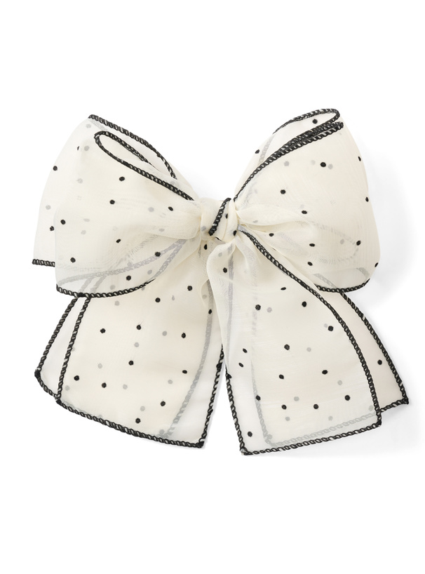 ドット柄ダブルリボンメッシュバレッタ