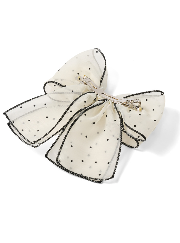 ドット柄ダブルリボンメッシュバレッタ