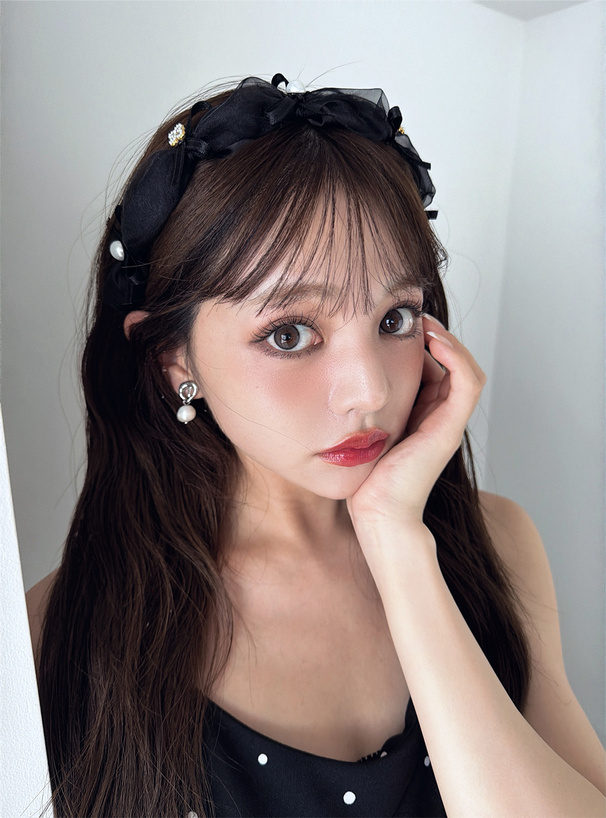 メッシュサテンリボンパールカチューシャ