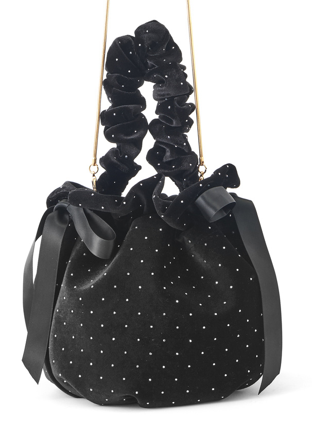 2Wayラインストーンベロア巾着バッグ[tr1142]