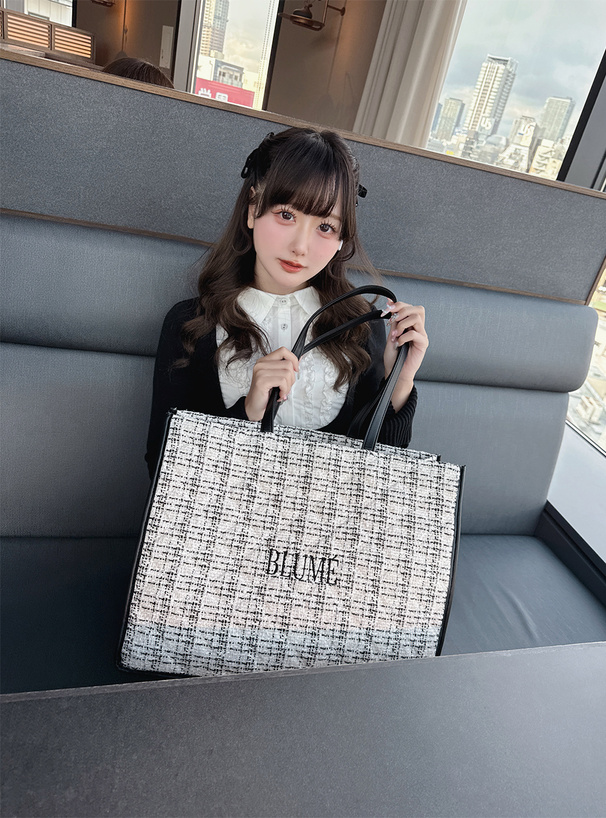 ツイードキルティングロゴ刺繍トートバッグ[tr1144] | レディース