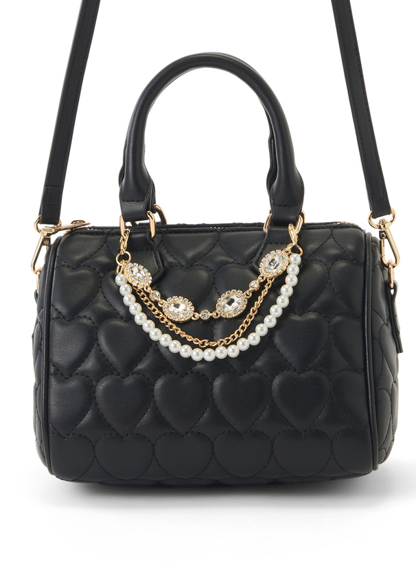 チャーム付きハートキルティングハンドバッグ