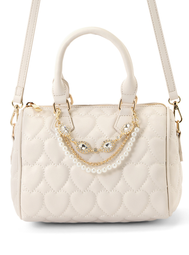 チャーム付きハートキルティングハンドバッグ