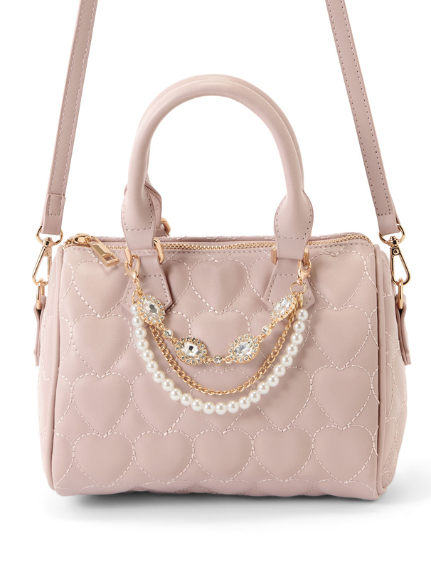 チャーム付きハートキルティングハンドバッグ