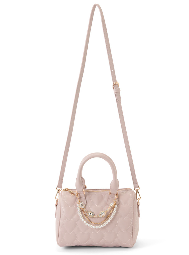 チャーム付きハートキルティングハンドバッグ