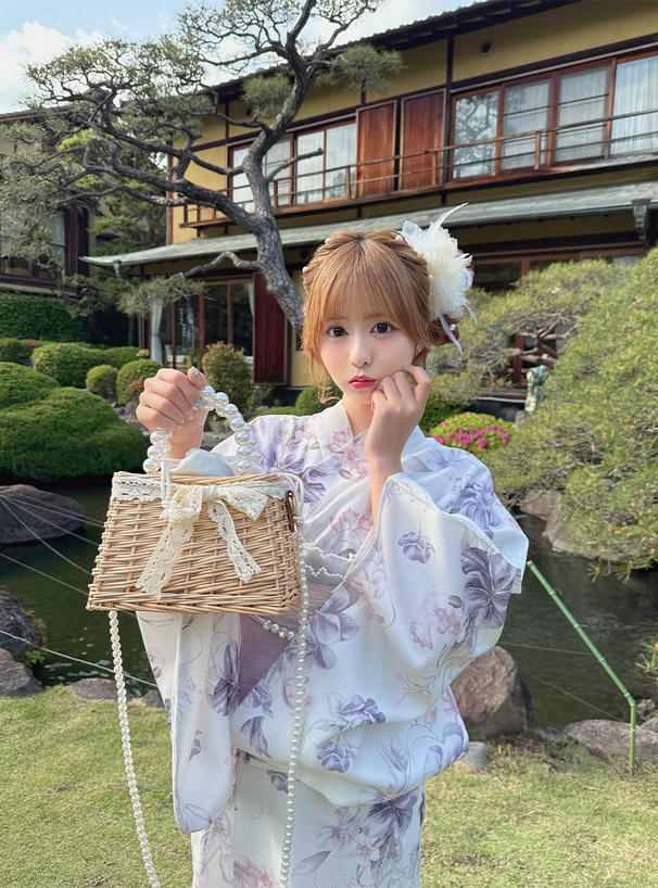 2Wayレースリボン付きパールハンドルスクエアかごバッグ