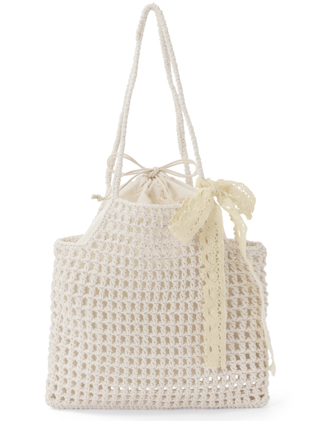 リボン・巾着付きかぎ編みバッグ