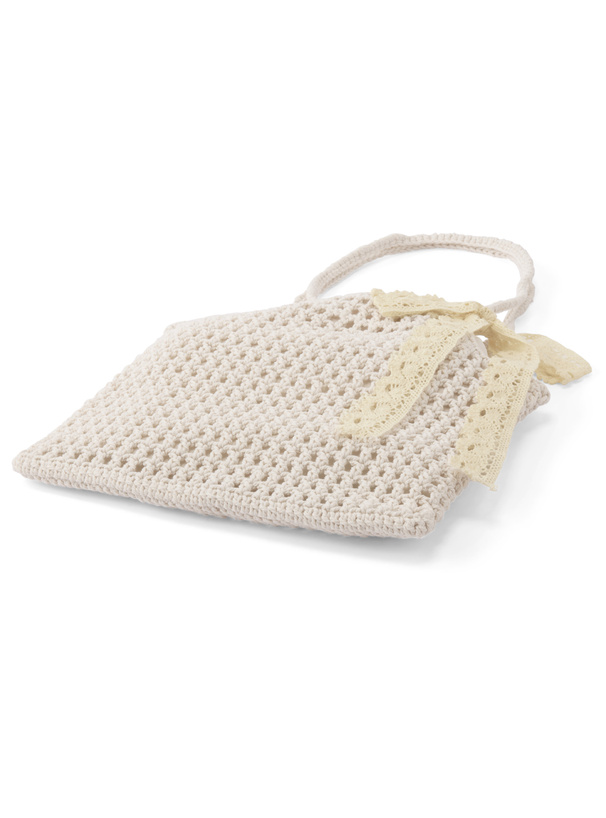 リボン・巾着付きかぎ編みバッグ