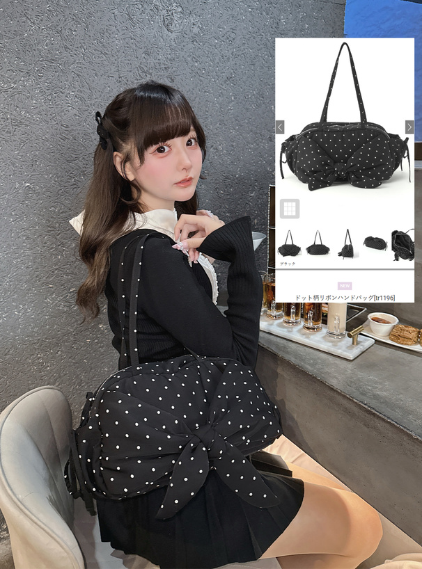 ドット柄リボンハンドバッグ[tr1196] | レディースファッション通販の