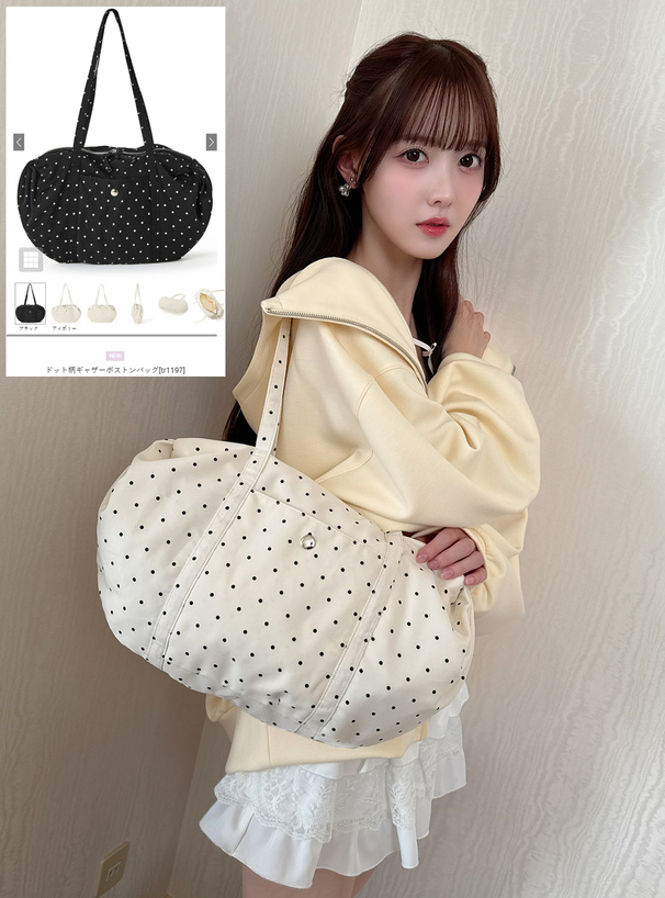 ドット柄ギャザーボストンバッグ[tr1197] | レディースファッション