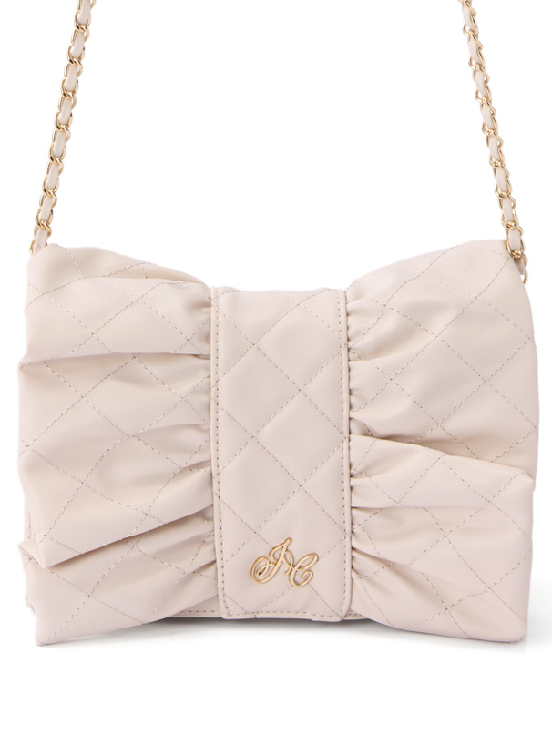 リボンキルティングフラップチェーンショルダーバッグ