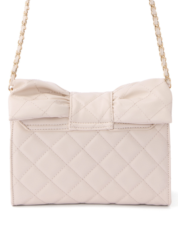リボンキルティングフラップチェーンショルダーバッグ