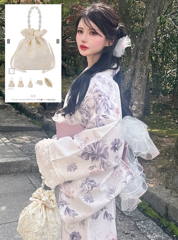 パールハンドルフラワーレース巾着バッグ[tr1241] | レディース