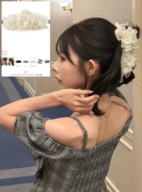 パールオーガンジーフリルヘアクリップ