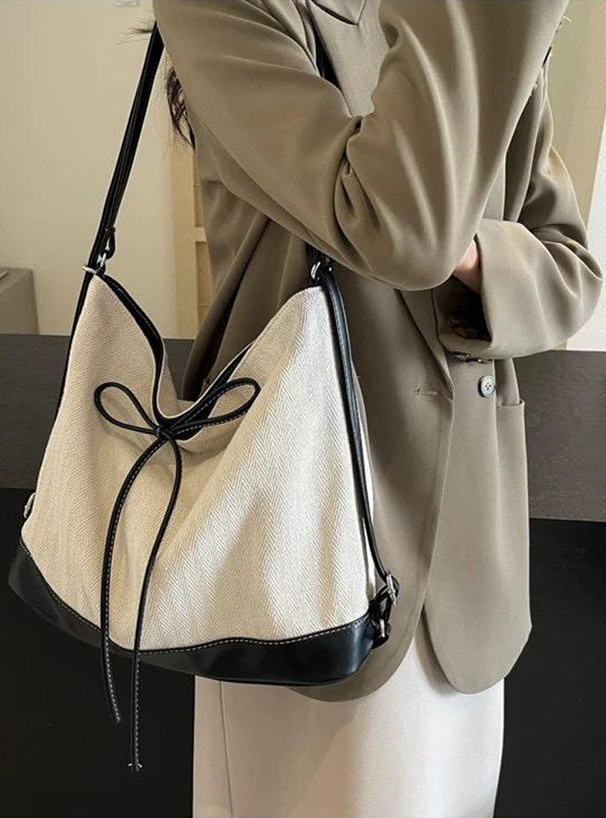 2Wayレザーコンビリボンキャンバスバッグ