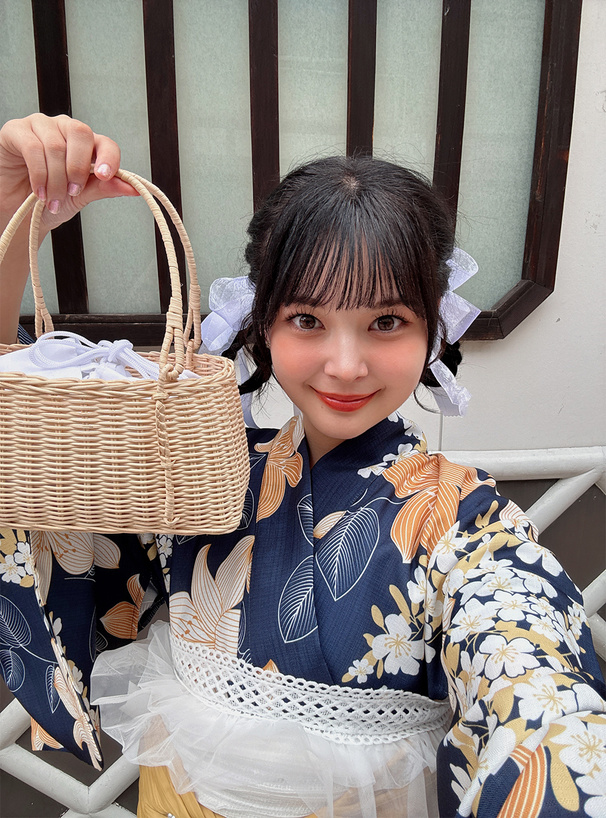 巾着付きラタンかごバッグ
