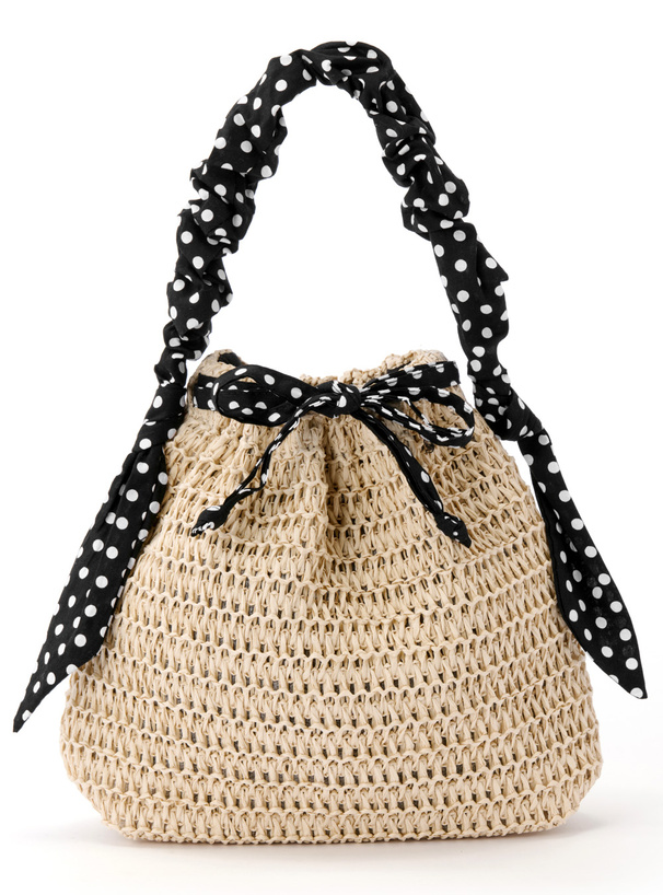 ドット柄ギャザーハンドルペーパー巾着バッグ